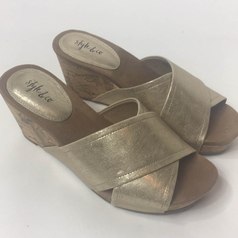 Style & Co Jileep Gold Wedge Sandals NIB